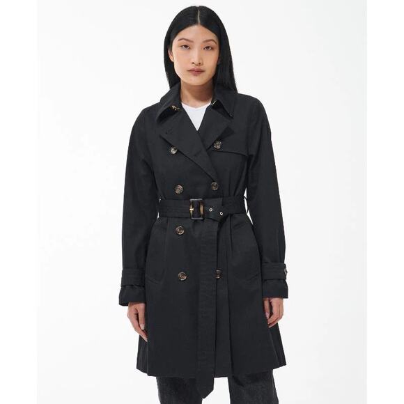 BARBOUR SHORT GRETA SHOWERPROOF TRENCH COAT BLACK - Picture 1 of 11